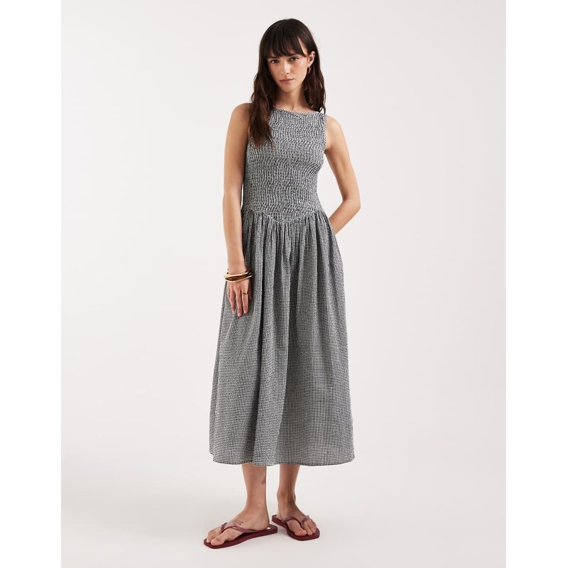 JJXX seersucker check midi dress in black