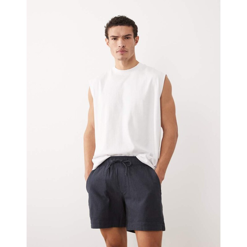 Abercrombie & Fitch cotton linen mix pull on shorts in navy 114774778