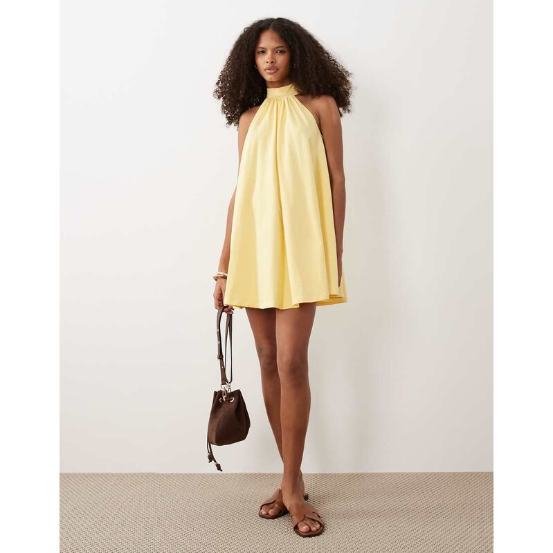 ASOS DESIGN tie back detail mini dress in yellow