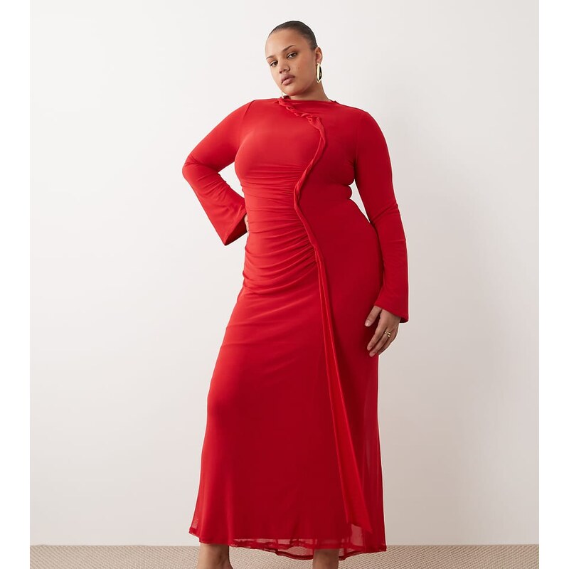 ASOS Curve ASOS DESIGN Curve mesh long sleeve maxi dress with