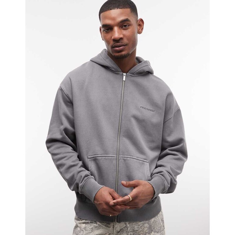 Pegador oversized zip up hoodie in vintage grey