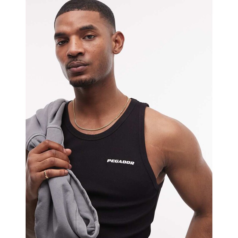 Pegador ribbed logo vest in black