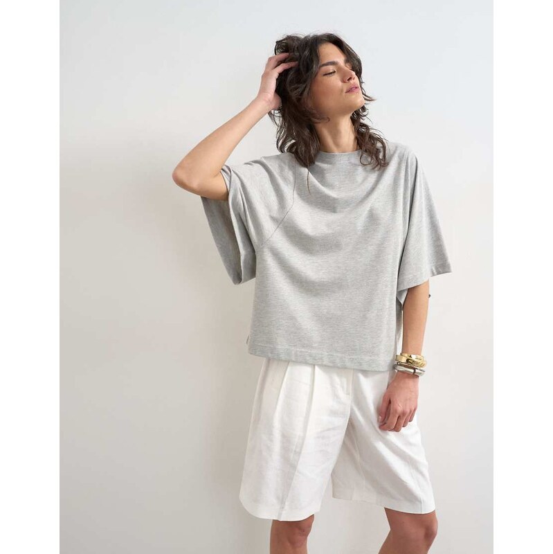 Topshop batwing t-shirt in grey marl-White