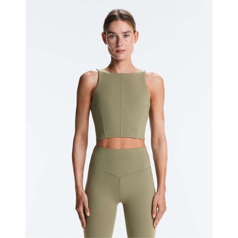 OYSHO Evermove tank top with straps in khaki-Green