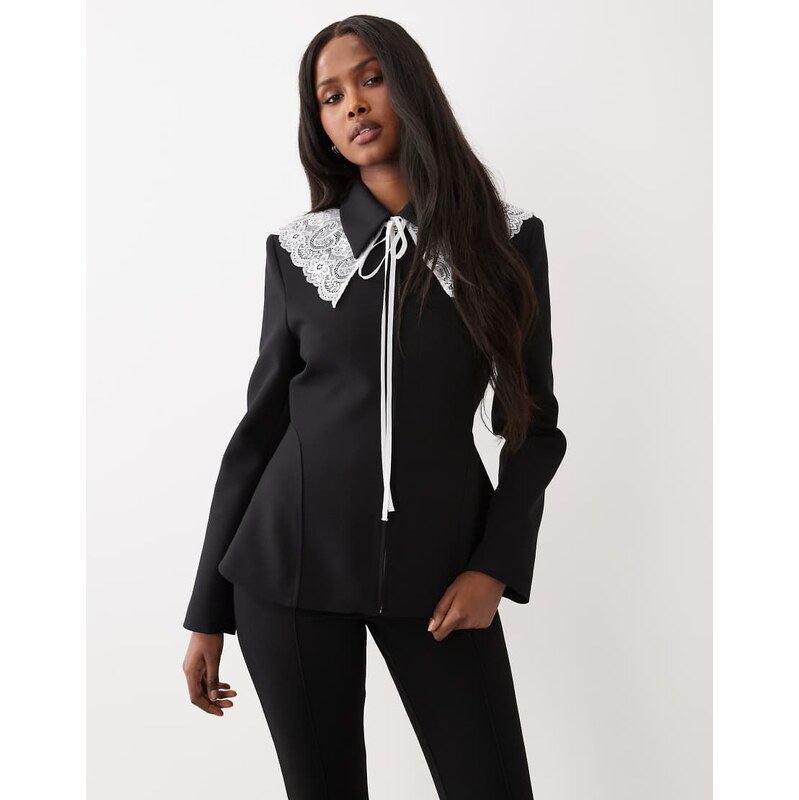 ASOS DESIGN peplum blazer with lace collar in black