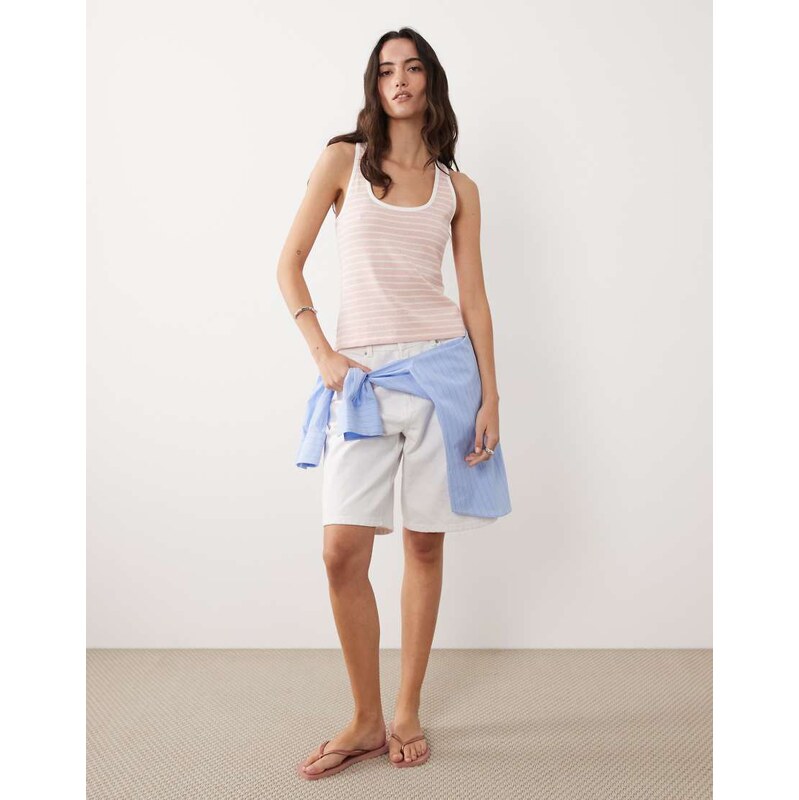 ASOS DESIGN racer top in light pink stripe-Multi
