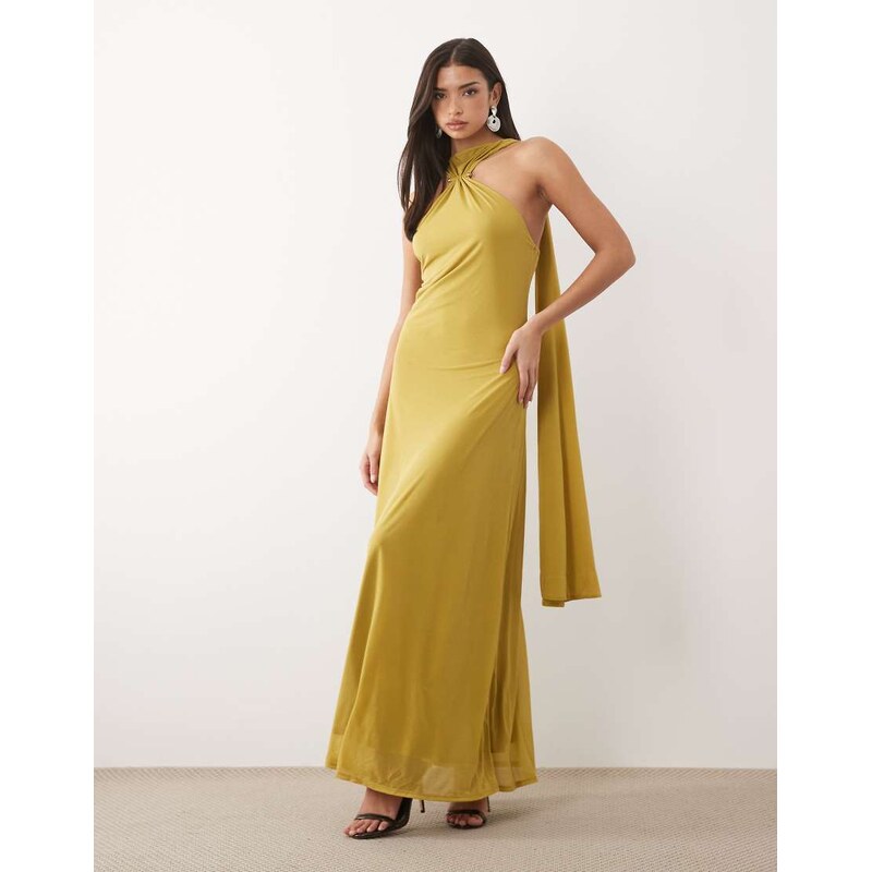 ASOS DESIGN stretch chiffon halter maxi dress with gold hardware