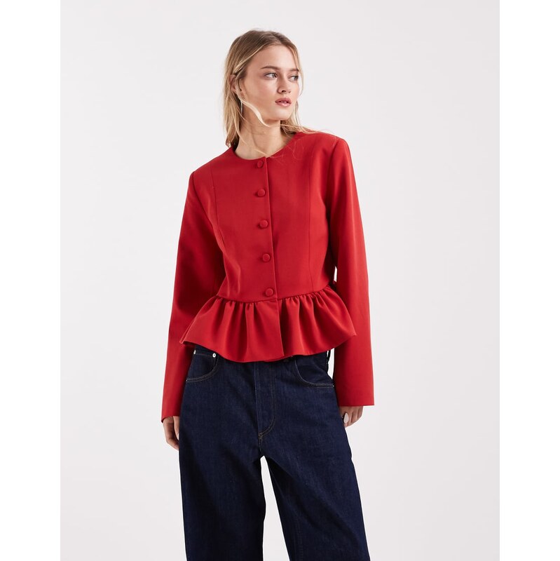 ASOS DESIGN button down peplum blazer in red