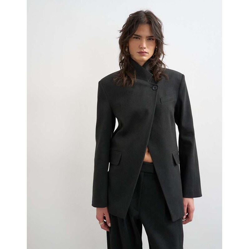 Topshop funnel neck blazer in black 114775143