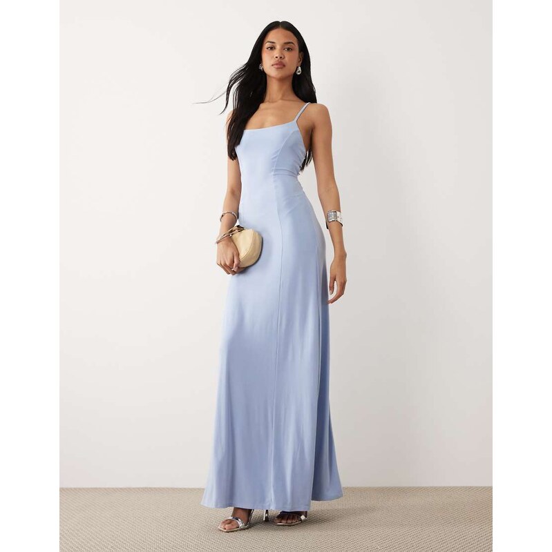 ASOS DESIGN slinky lace up back maxi slip dress in pastel blue