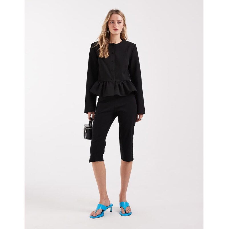 ASOS DESIGN button down peplum blazer in black