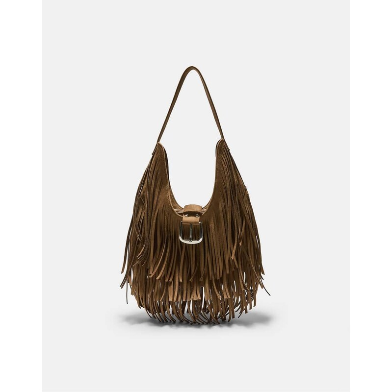 Stradivarius Shoulder bag with fringe & buckle in caramel-Brown 114775294