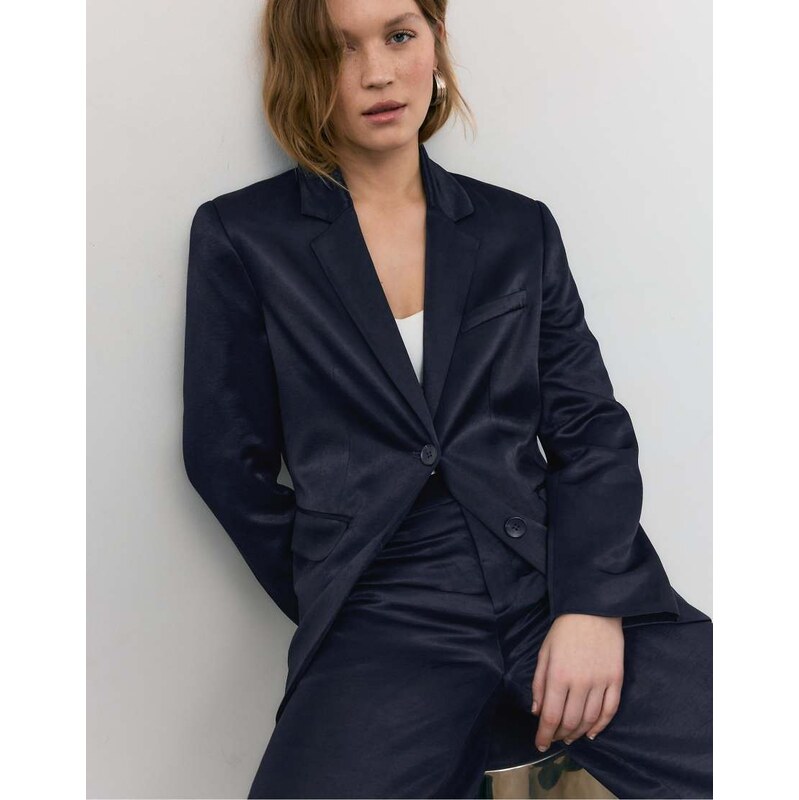 Stradivarius Satin blazer in dark blue-Navy 114775302