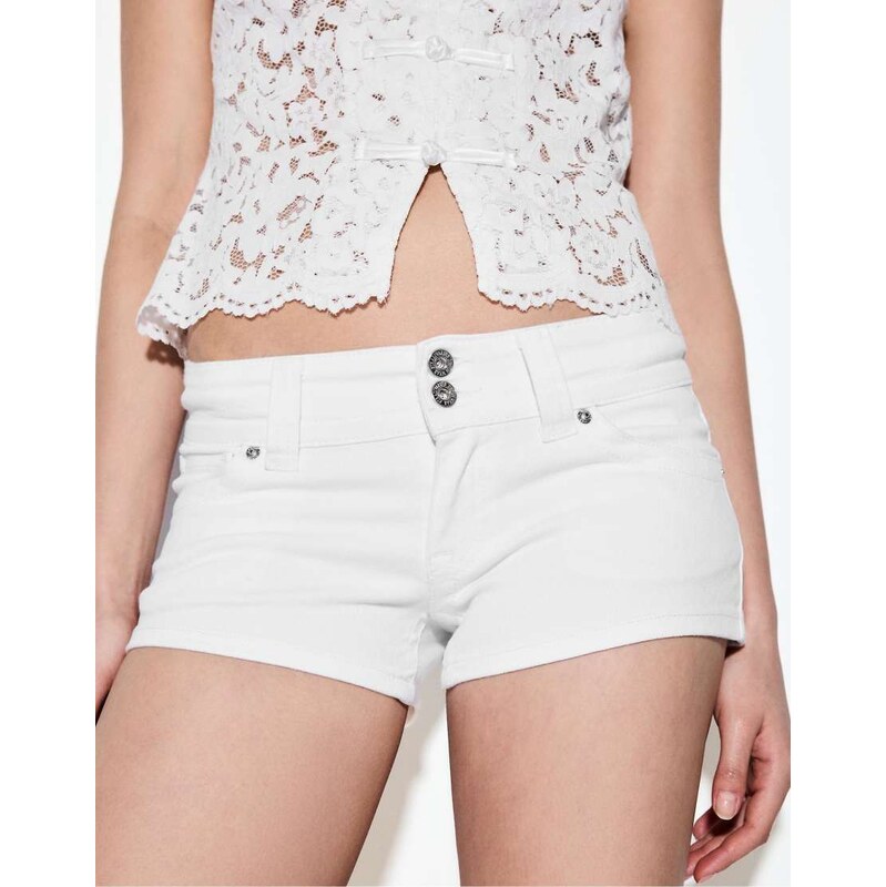 Stradivarius Denim micro shorts in white
