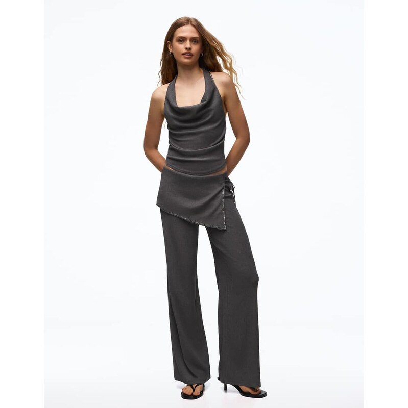 Bershka Trousers with sequin overskirt in grey-Neutral 114775549