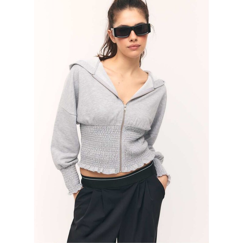 Stradivarius Zip-up hoodie in grey melange 114775576