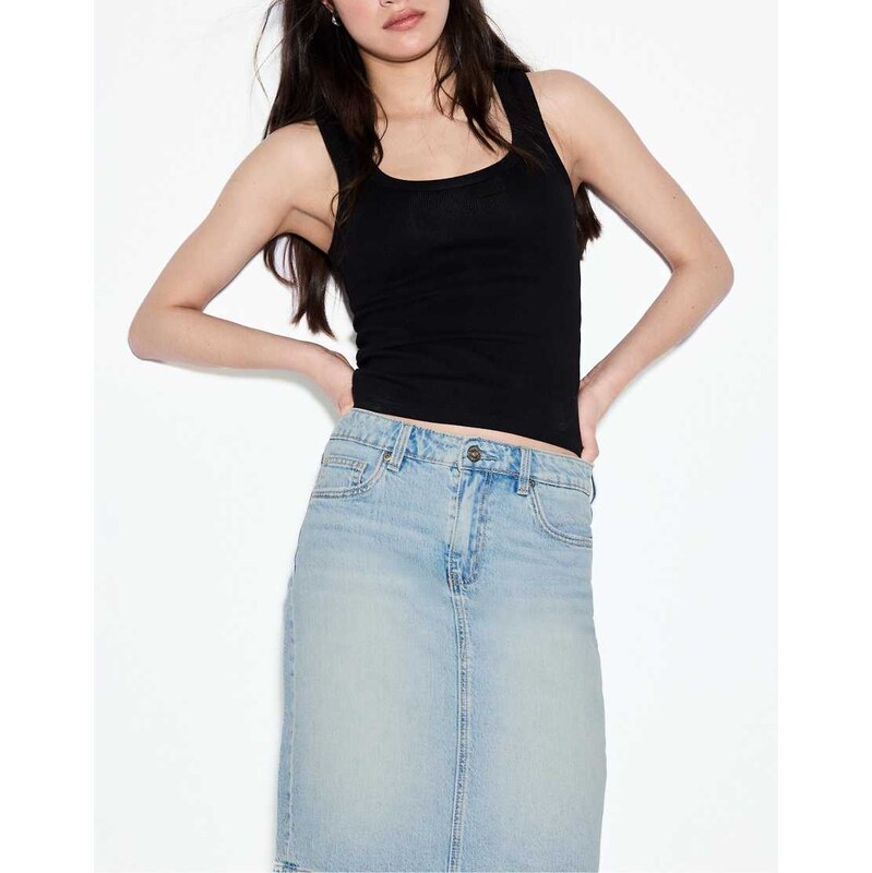 Stradivarius Denim mini skirt in medium light blue denim 114775619
