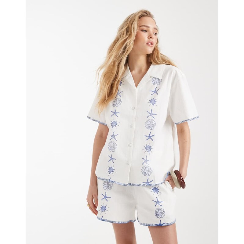 Santa Cruz reef short sleeve revere collar shirt co-ord in white