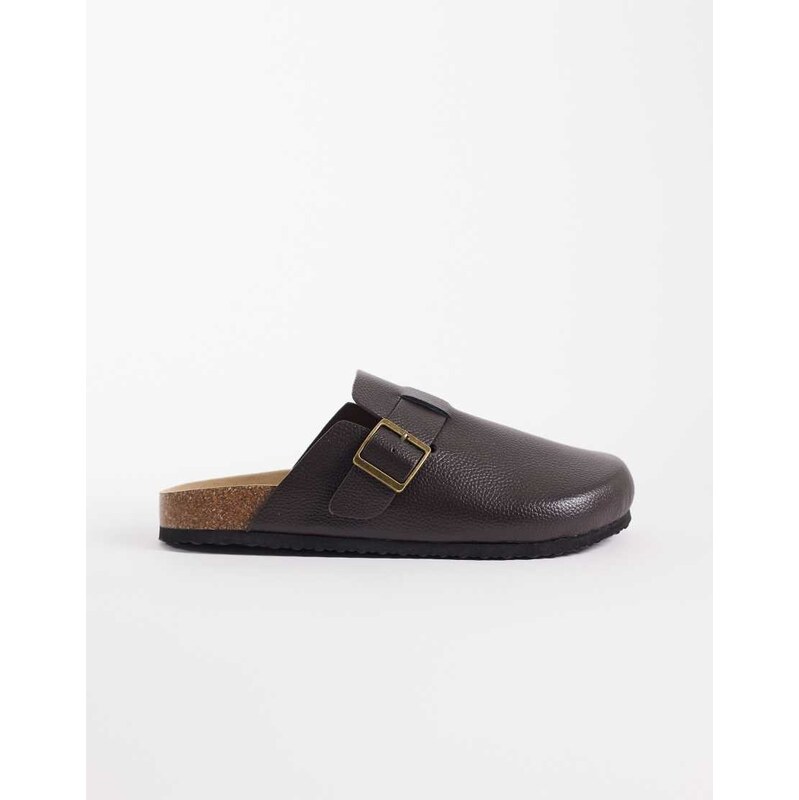 ASOS DESIGN mule sandals with cork sole in brown tumbled bonded