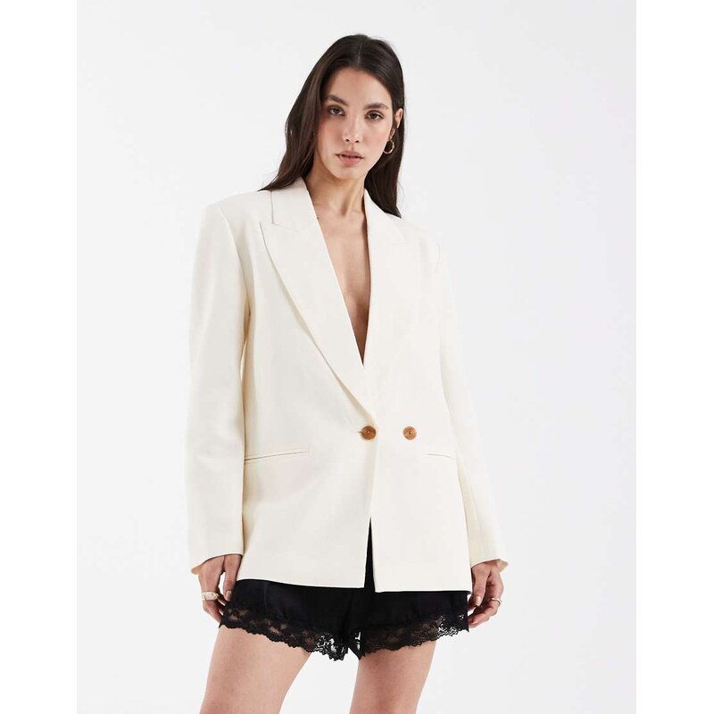 ASOS DESIGN tailored multiway blazer with linen in cream-White