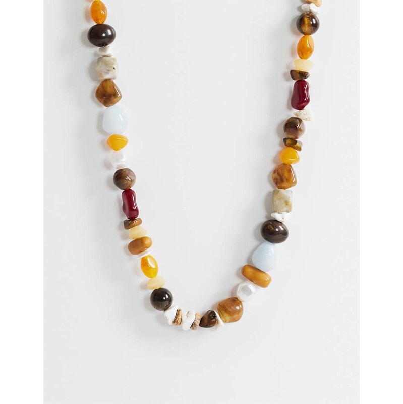 Topshop Leo semi precious beaded necklace in pearl multi