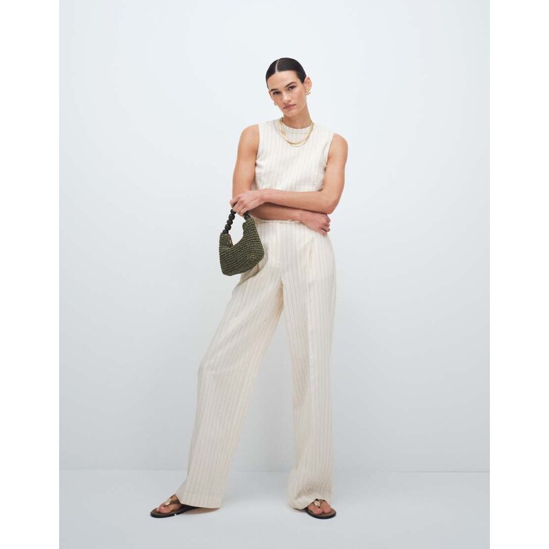 Mango Cadena linen mix pleat front tailored trouser in cream