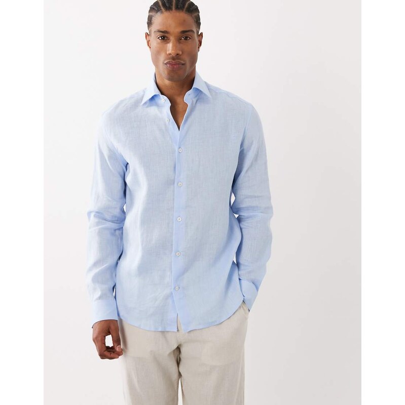 Mango 100% linen relaxed shirt in pale blue