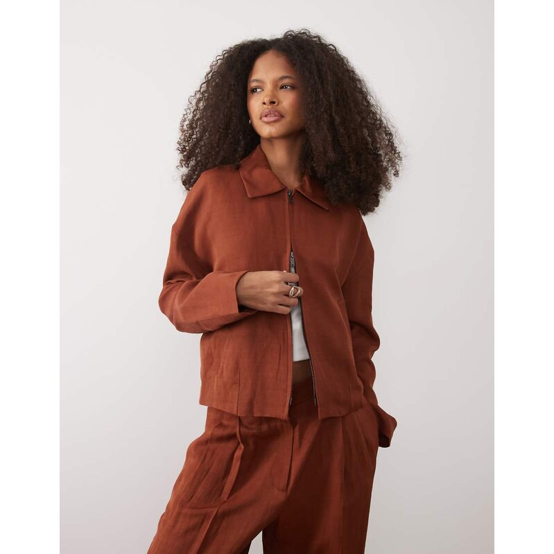 Mango Vbbargen linen mix jacket co-ord in rust-Orange
