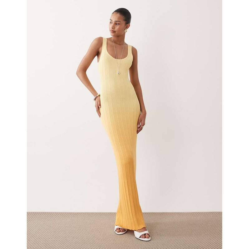 SNDYS ribbed knit scoop neck sleeveless bodycon maxi dress in yellow 115548098