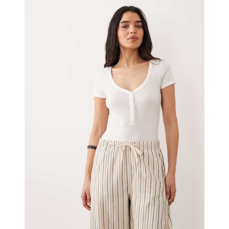 Miss Selfridge pointelle button through bodysuit in white