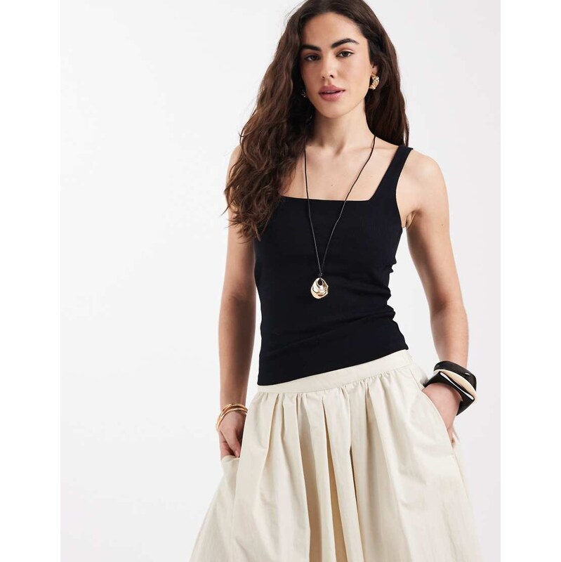 New Look Premium square neck vest top in black