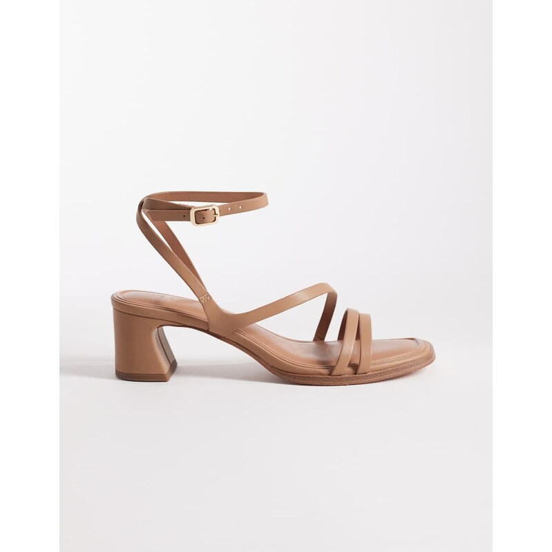 ASOS DESIGN Honeybee mid block heeled sandals in beige-Neutral