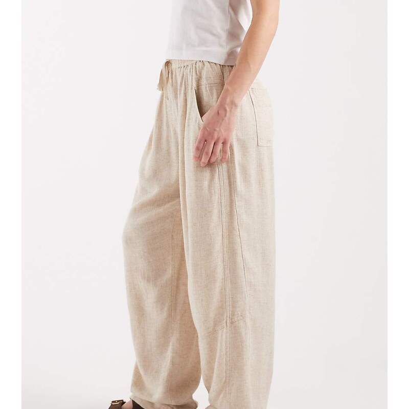 ASOS Petite ASOS DESIGN Petite pull on linen twill utility trousers in 115520674