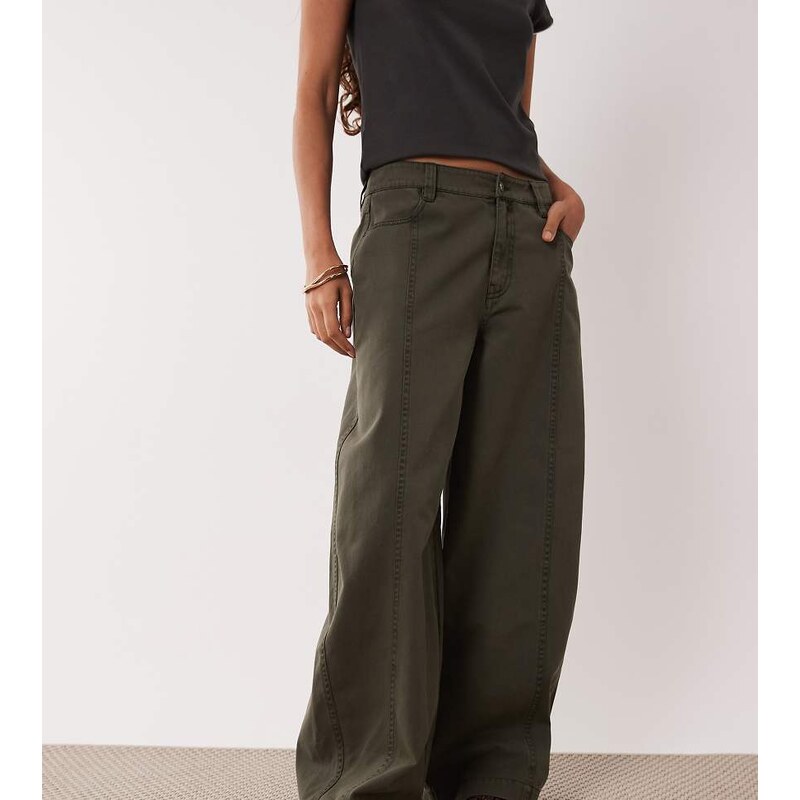 ASOS Petite ASOS DESIGN Petite barrel trousers in khaki-Blue 115521162