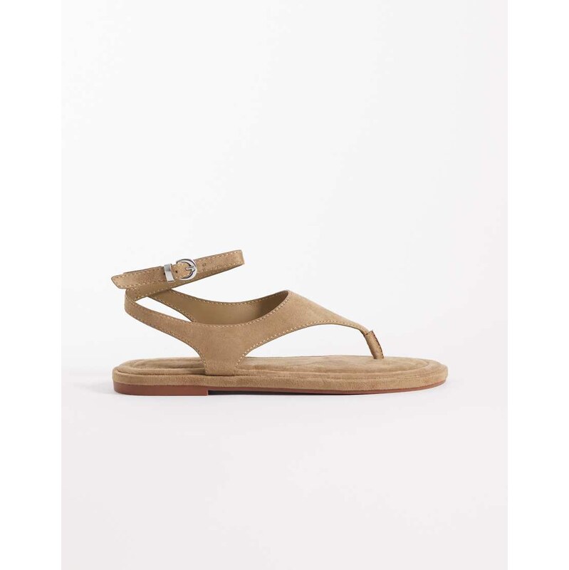 ASOS DESIGN Finsbury toe post sandal with ankle strap in taupe