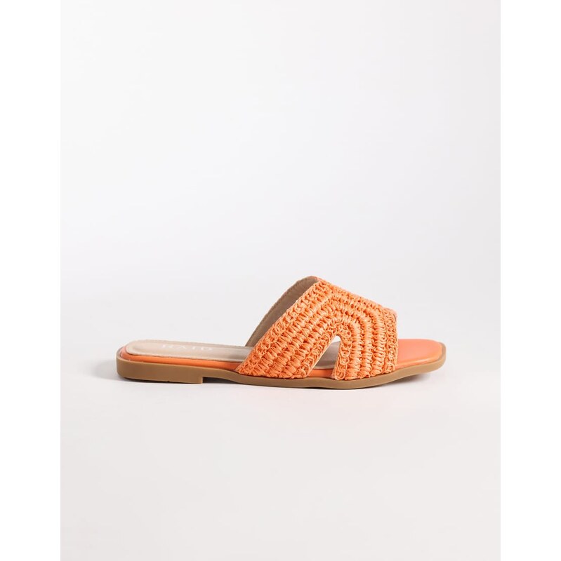 RAID Coraline flat slider sandals in orange raffia 114927602