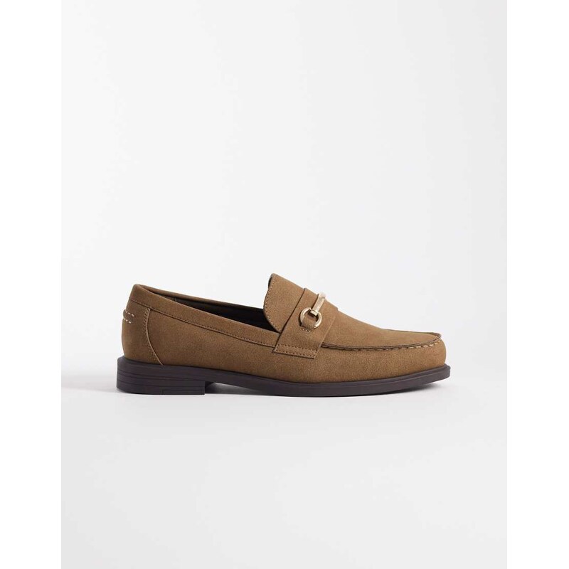 ASOS DESIGN penny loafers with gold snaffle in taupe-Brown