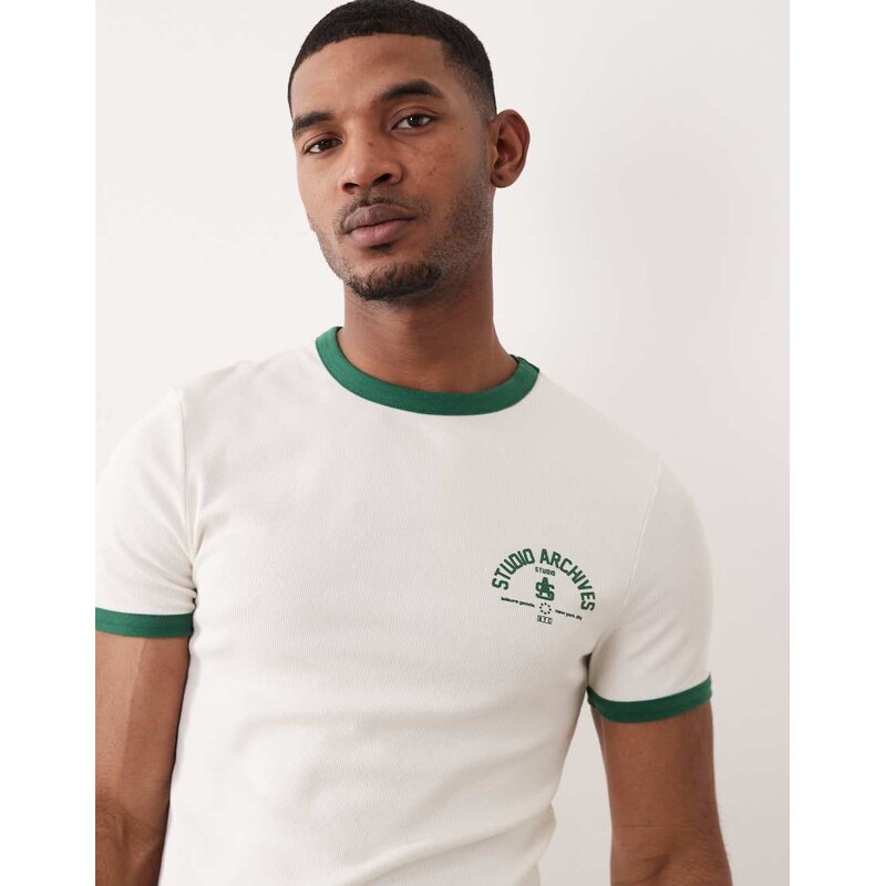 ASOS DESIGN heavyweight muscle fit t-shirt with chest graphic in