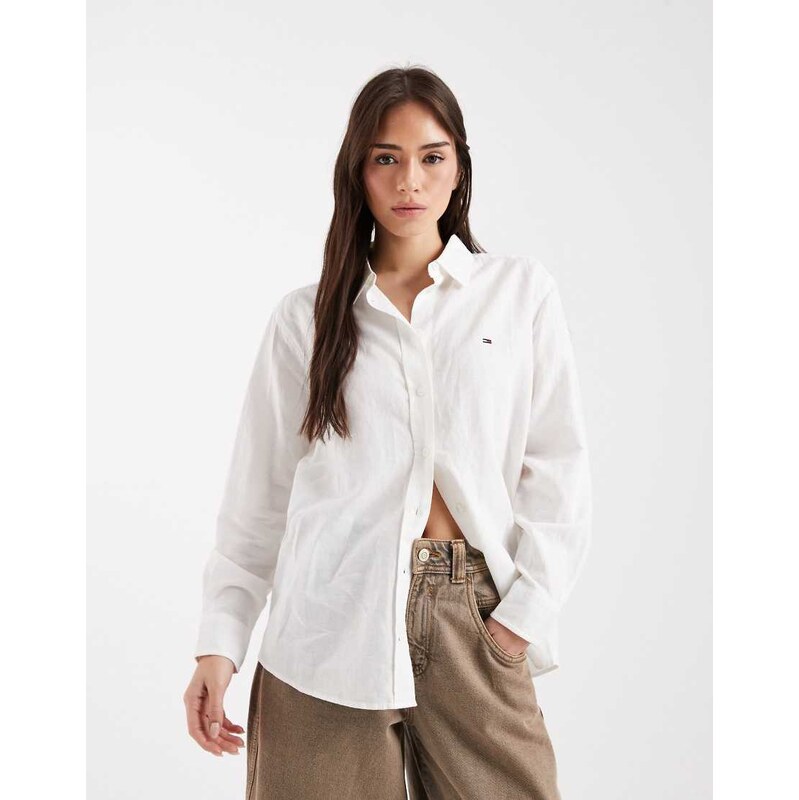 Tommy Jeans relaxed fit linen shirt in off white 114853671