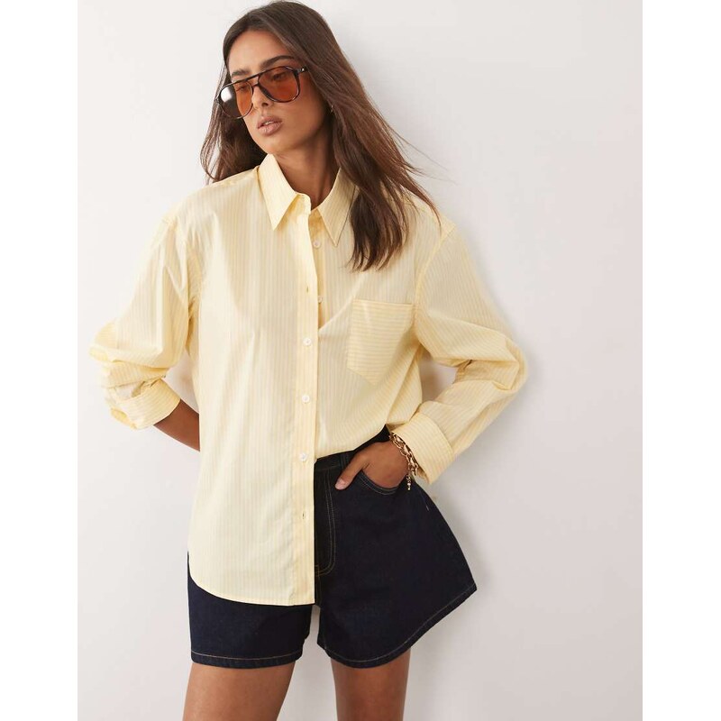 Good American poplin classic boxy shirt co-ord in lemon stripe