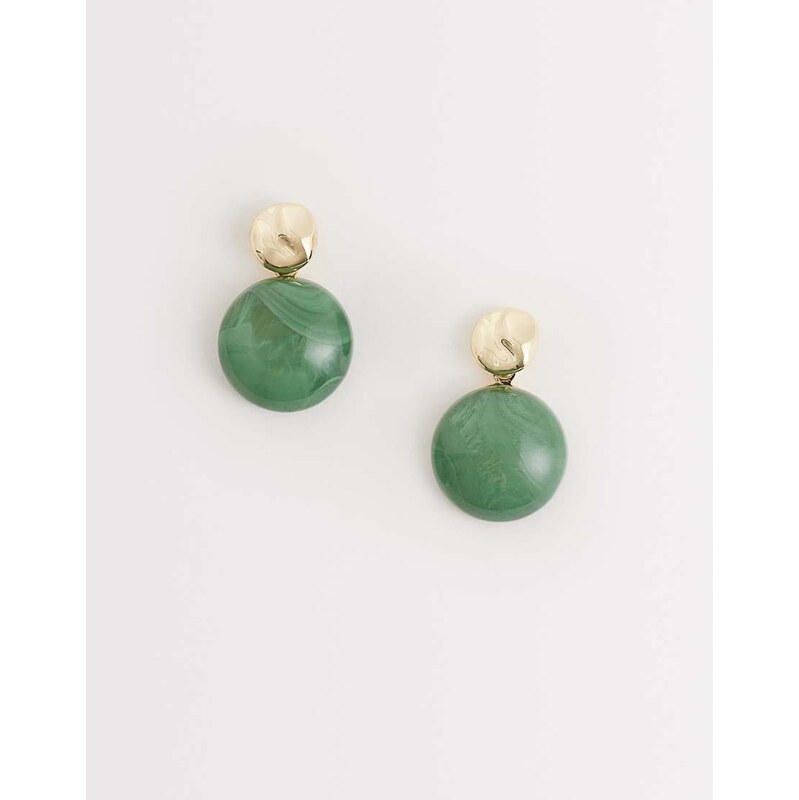 DesignB London resin drop earrings in green and gold