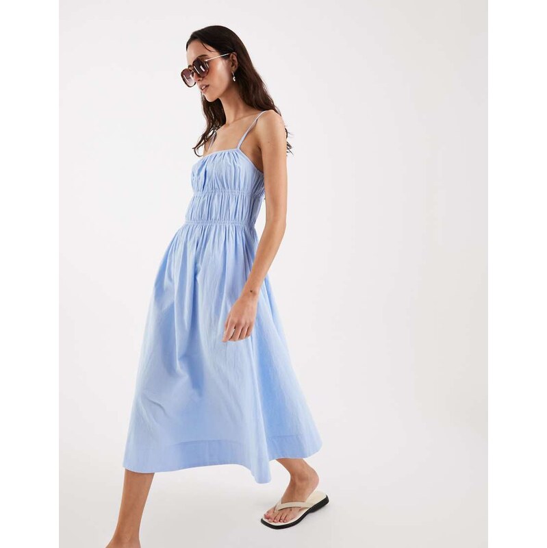 4th & Reckless cotton poplin shirred cami midaxi dress in baby
