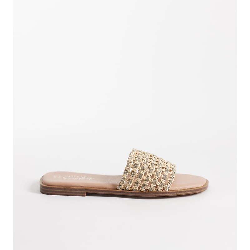 New Look Wide Fit embellished sandal in cream-White 114849999
