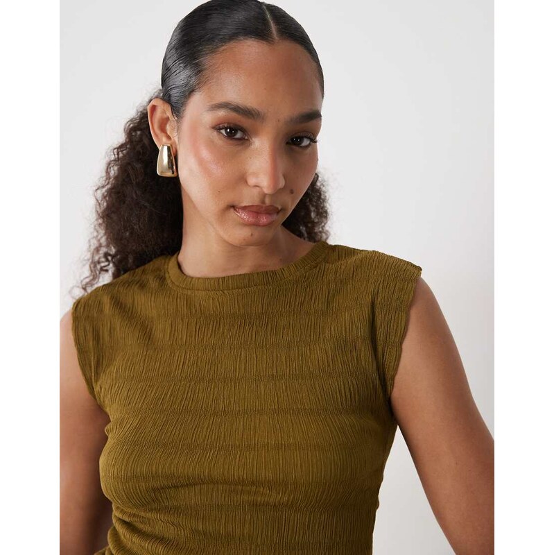 Brave Soul co-ord textured vest in olive green