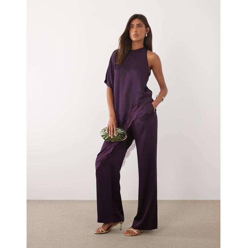 Mango Yazmin satin round neck half sleeve asymetric lace detail
