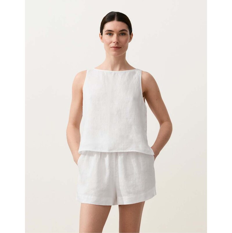 OYSHO 100% linen square top in off-white