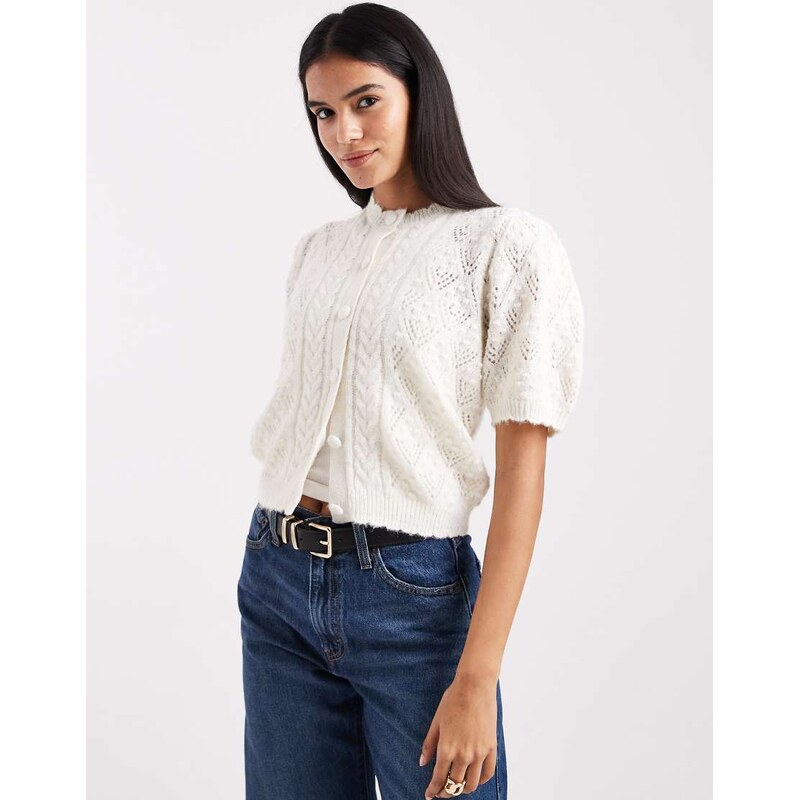 Levis pointelle knitted short sleeve cardigan in cream-White 114789741