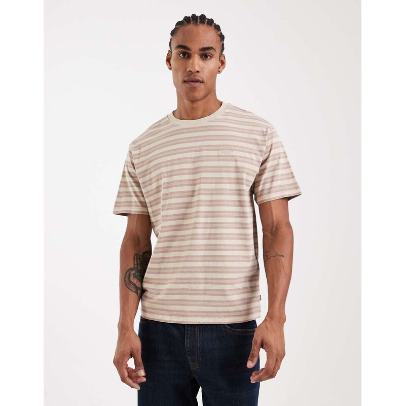 Levis red tab vintage t-shirt in stone stripe-Neutral