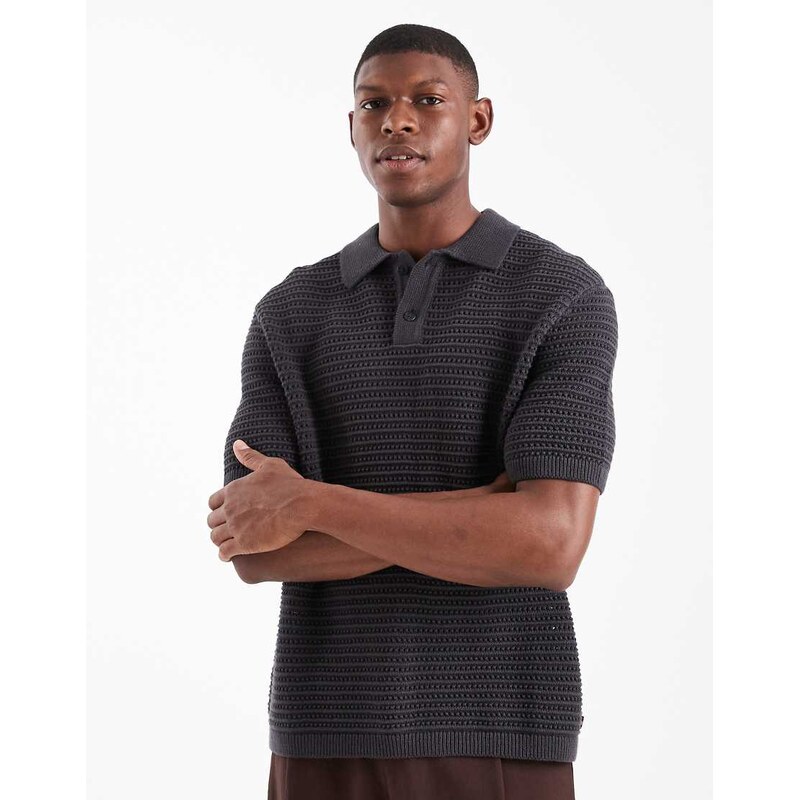 Levis short sleeve knitted polo in charcoal-Grey