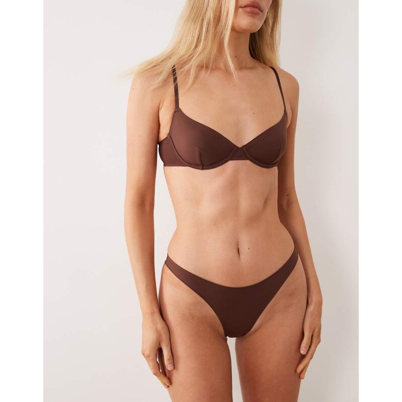 ASOS DESIGN Carla smoothing high leg brazilian in chocolate-Brown 114927557
